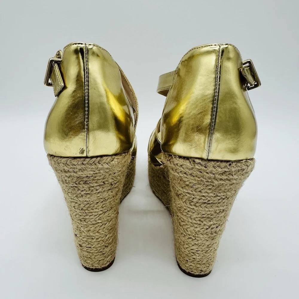 Boston Proper Women's Sz 10 Gold Espadrille Wedge Heel Sandal Resort Girlie